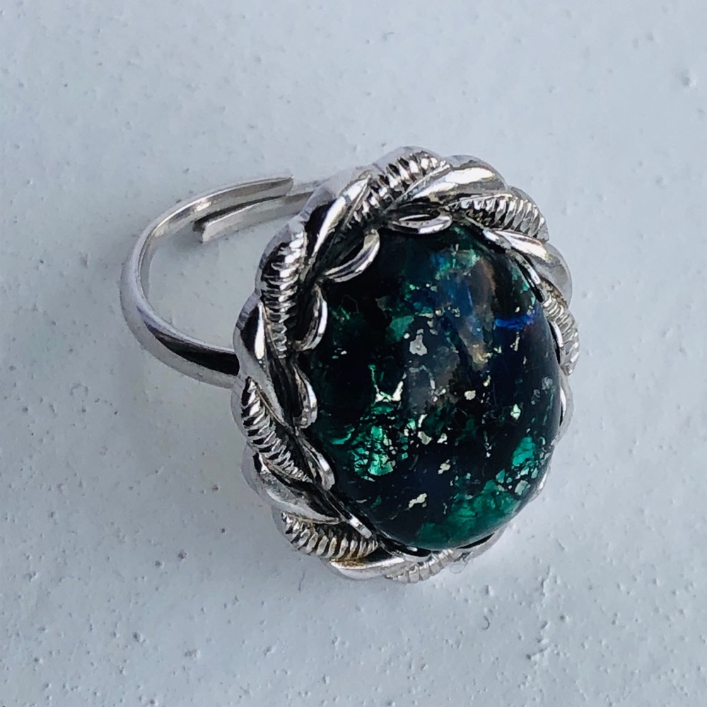 Adjustable Cocktail Silver Tone Ring - image 1